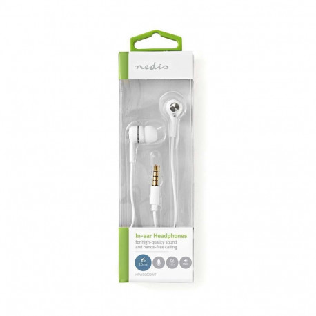 Wired Earphones with 3.5 mm Plug and Built-in Microphone, White