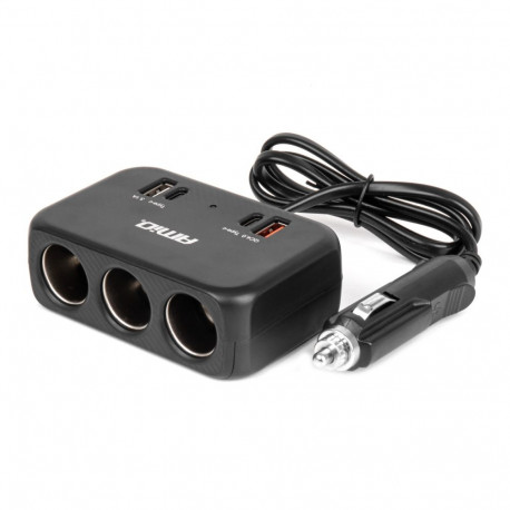 "Rozdzielacz gniazda zapalniczki z ładowarką 1x usb-a 1x usb-c qc4.0 12v 24v 120w 80cm amio-04365"