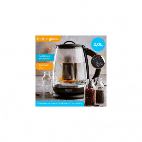 CR 1290 must klaasist veekeetja 2,0 l teefiltriga ja temperatuuri reguleerimisega