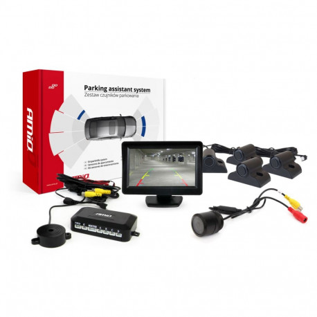 Tft01 4,3" parkimisandurite komplekt hd-301-ir kaameraga 4 musta andurit veokile