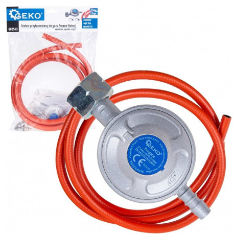 Propāna-butāna gāzes savienojuma komplekts, reduktors 37 mbar spiediens, Geko, G80543, regulators, 2