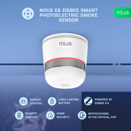 Išmanusis bevielis patalpos dūmų jutiklis su 85dB sirena, TUYA ZigBee MQTT