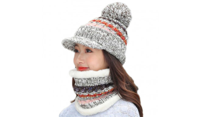 BQ52H KOMPLET DAMSKI CZAPKA I SZAL GREY