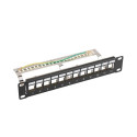Patch Panel 12 Port 1U 10 inch FTP with organizer for keystone modules, black
