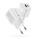 PHONE CHARGER GAN 1X US B, 1X USB-C 20W WHITE