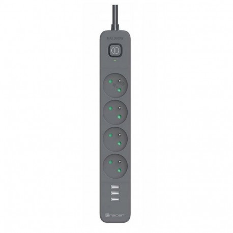 Power Line+ mobile ready surge protector power strip 1.5m (4 sockets + 3x USB A, 5V 2.4A)