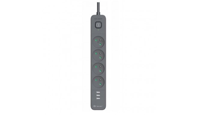 Power Line+ mobile ready surge protector power strip 1.5m (4 sockets + 3x USB A, 5V 2.4A)