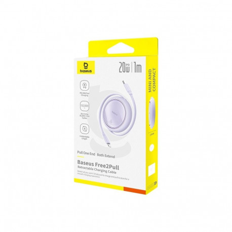 Charging Cable - Baseus Free2Pull USB C to iP Lightning 20W Fast Charging 1m Purple