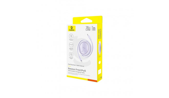 Charging Cable - Baseus Free2Pull USB C to iP Lightning 20W Fast Charging 1m Purple