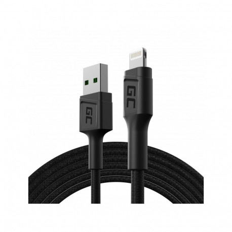 Cable - Green Cell KABGC18 Lightning 2m USB A Black
