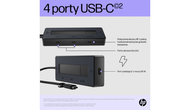 Computer Accessory - HP 4K USB-C Multiport Hub 10Gbps 4 Ports Compact