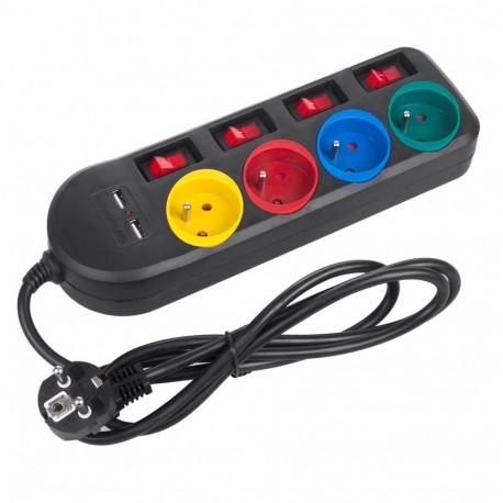 Power Strip - Maclean Mce229b 4-socket Extension Cable + 2xusb With Sw