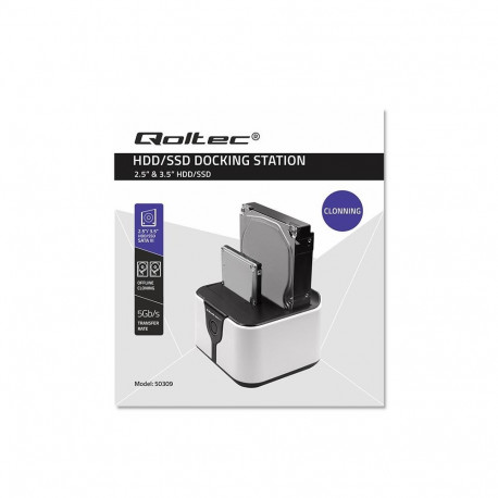 Storage Docking Station - Qoltec 50309 HDD SSD Dual SATA USB 3.0 Black/White Qoltec 50309 HDD SSD Do