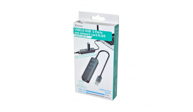 USB Hub - VAKOSS HUB USB 3.0 +RJ45 ETHERNET TC-4502X Aluminium Grey