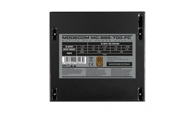 Power Supply Unit - MODECOM MC-B88-700-FC 700W Black MODECOM MC-B88-700-FC 80+ Bronze Power Supply 7