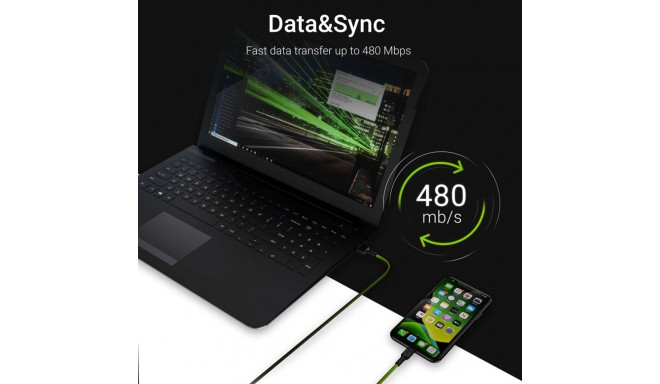Lightning Cable - Green Cell KABGC05 1.2m USB A Black