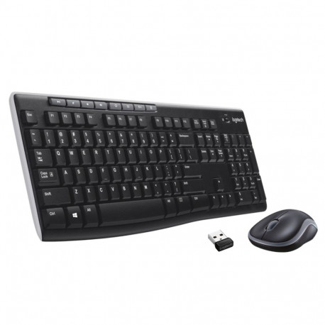 Keyboard and Mouse Set - Logitech 920-004508 Wireless QWERTY Spill Resistant Black, Silver
