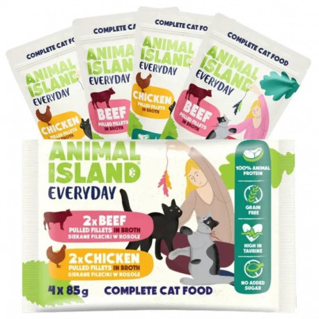 Wet Cat Food - Animal Island Everyday Chicken & Beef Fillets 4x85g