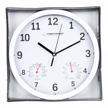 Wall Clock - Esperanza EHC016W Quartz Round Temperature & Humidity White