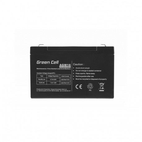 Sealed Lead Acid Battery - Green Cell AGM16 6V 10Ah Black