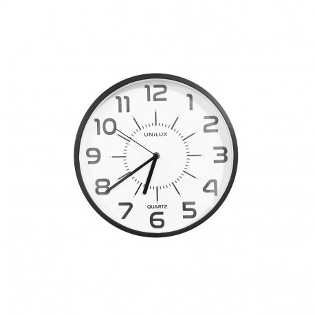 Seinakell UNILUX POP PL, vaikne, must äär, plastikust esiklaas; D-30,5cm/ koos patareiga