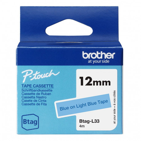 Kleepkirjalint Brother BTAG-L33 helesinine, sinine tekst, laius 12mm mudelitele PT-N10, N20, N25