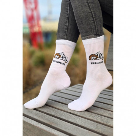 SOKISAHTEL LIE ON FLOOR valged lõviga puuvillased sokid 444, 446