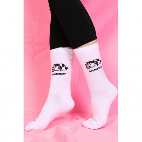 SOKISAHTEL MOODY valged lehmaga puuvillased sokid 444, 446