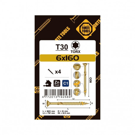 CHIPBOARD SCR T30 6.0X160/72 kollane ZN4PCS