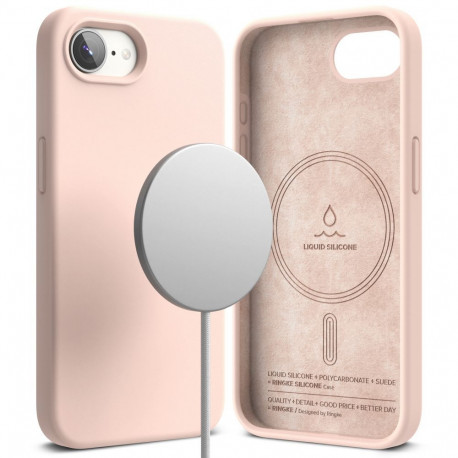 Kaitseümbris Silicone Magnetic, Apple iPhone 17e / iPhone 16e, heleroosa, MagSafe magnetiga, Ringke