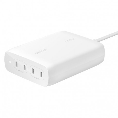 Belkin BoostCharge Pro 4-Port USB-C GaN 200 W -verkkovirtalaturi, valkoinen