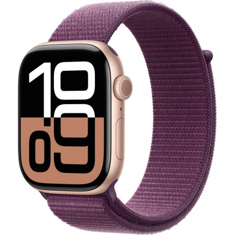 "APPLE Watch Series 10 GPS 46mm Rose Gold Aluminium Case with Plum Sport Loop"