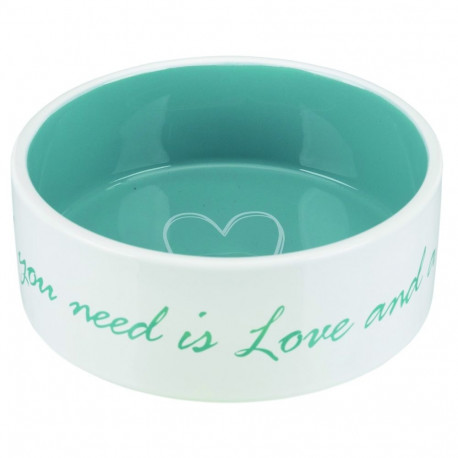 Bowl for animals, ceramic : Trixie Pets Home bowl, ceramic, 1.4 l|ø 20 cm, cream|petrol