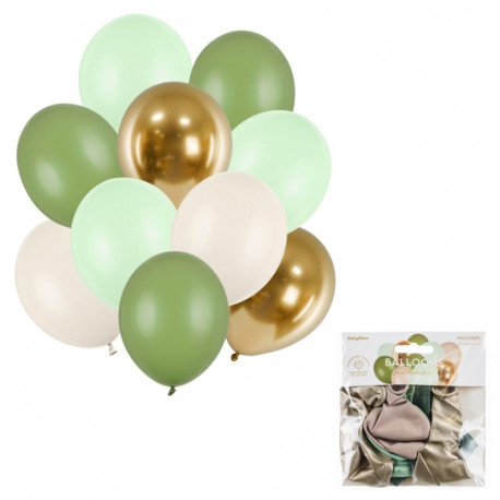 PartyDeco õhupall, 10 tk, 27-30 cm, roheline, kuld, kreem