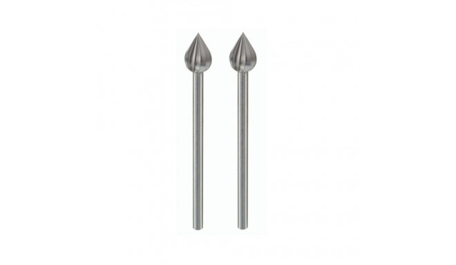 Proxxon carbide flame-shaped router bits – 2 pcs, 6 mm shank, tungsten-vanadium