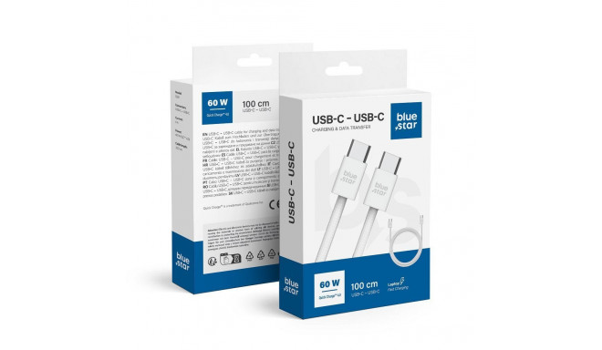 Cable USB C to USB C Blue Star 6A 60W QC4.0 1 m Q28 white