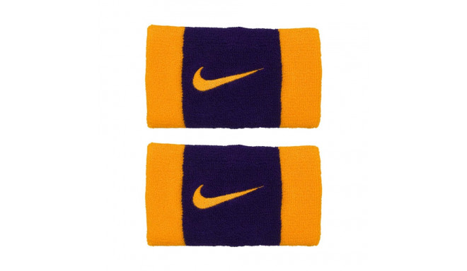Frotki na nadgarstki Nike Swoosh Doublewide Wristbands fioletowo-żółte N0001586730