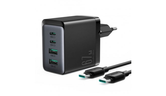 Joyroom Travel Charger GaN Fast Charger C+C+U+U, 67W, with Type-C to Type-C, PD 100W cable (1,2m) Bl