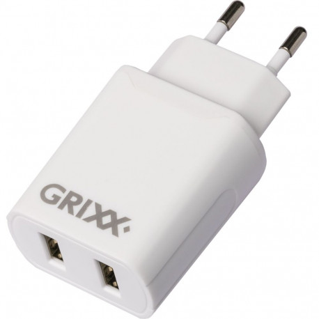 Grixx toiteadapter 220V valge kahe USB A-ga