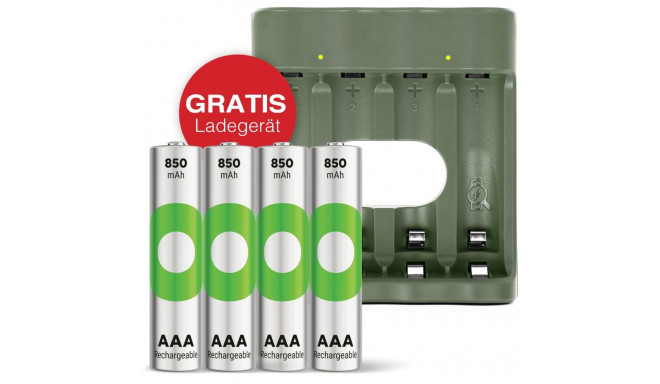 GP ReCyko 4-portiline USB laadija B441 koos 4xAAA 850mH akudega