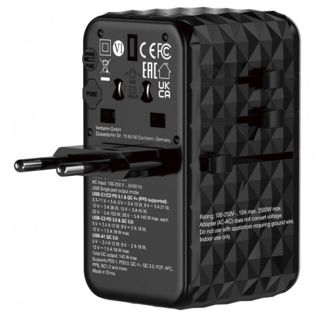 Verbatim GaN III Uni.Travel Adap 140W Welt-zu-Welt UTA-10 32125