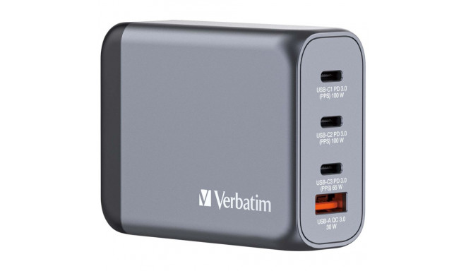 Verbatim GNC-100 GaN laadija 100W 3xUSB-C PD, 1xUSB-A QC 3.0 32202
