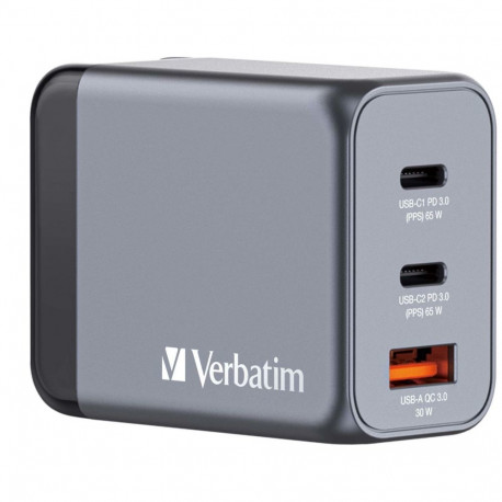 Verbatim GNC-64 GaN laadija 65W 2xUSB-C PD, 1xUSB-A QC 3.0 32201