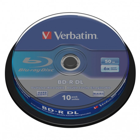 1x10 Verbatim BD-R Blu-Ray 50GB 6x white sinine Cakebox