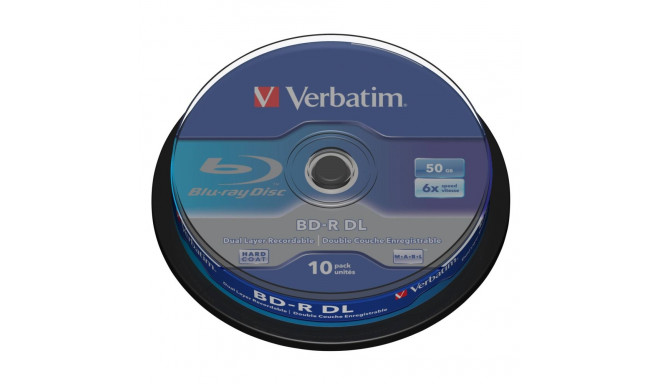 1x10 Verbatim BD-R Blu-Ray 50GB 6x white sinine Cakebox
