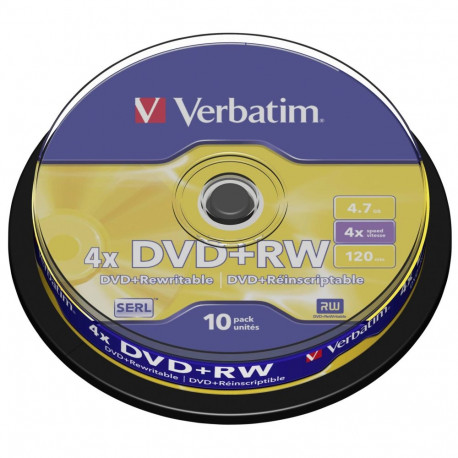 1x10 Verbatim DVD+RW 4,7GB 4x kiirus, matt hõbedane Cakebox