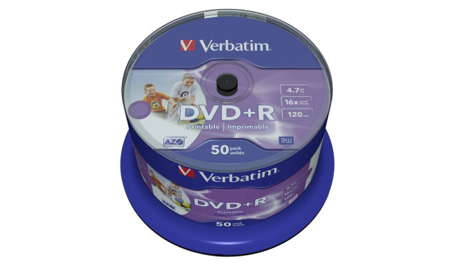 1x50 Verbatim DVD+R 4,7GB 16x kiirus, lai prinditav NON-ID
