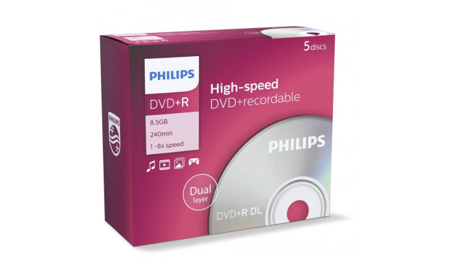1x5 Philips DVD+R 8,5GB DL 8x JC