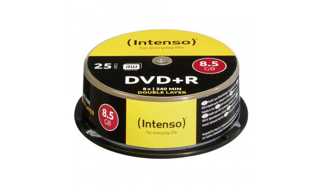 1x25 Intenso DVD+R 8,5GB 8x Kiirus, Kahekihiline Cakebox