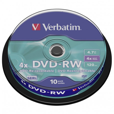 1x10 Verbatim DVD-RW 4,7GB 4x kiirus, matt hõbedane Cakebox